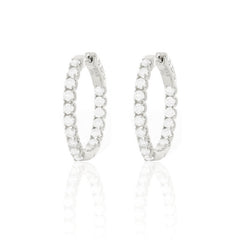 14K White Gold In-Out Diamond Hoop Earrings