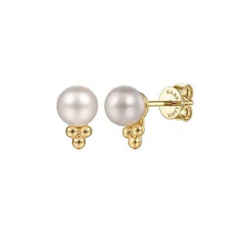 14K Yellow Gold Bujukan Pearl Stud Earrings