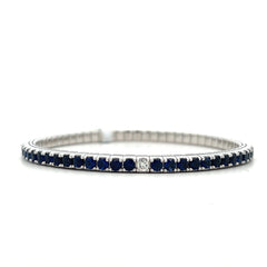 14K White Gold Sapphire and Diamond Bangle Bracelet