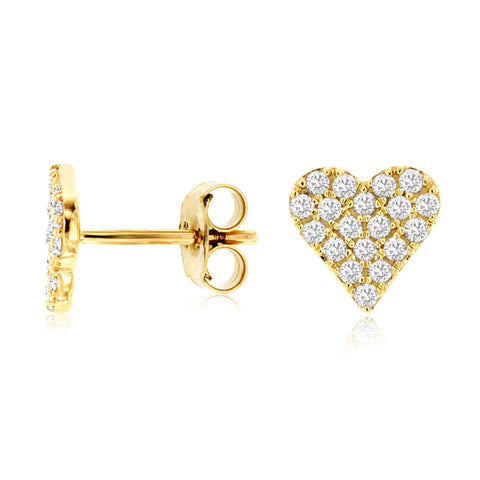 14K Yellow Gold Diamond Heart Shaped Cluster Earrings