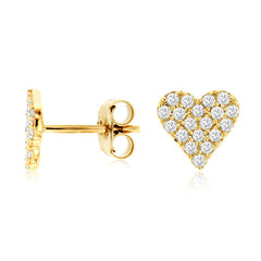 14K Yellow Gold Diamond Heart Shaped Cluster Earrings