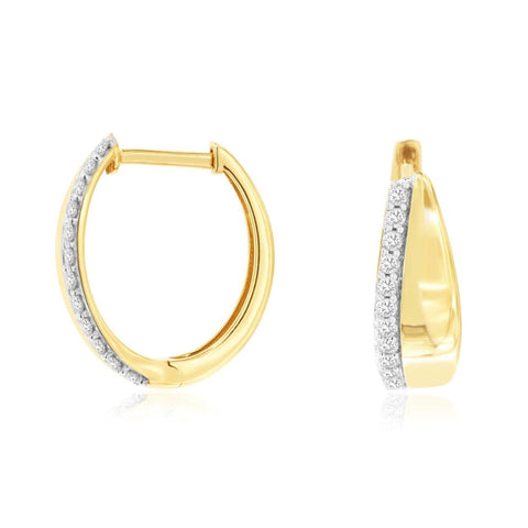 14K Yellow Gold Diamond Hoop Earrings