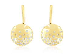 14K Yellow Gold Diamond Disc Drop Earrings