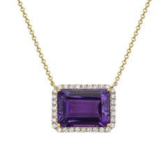14K Yellow Gold Amethyst and Diamond Necklace