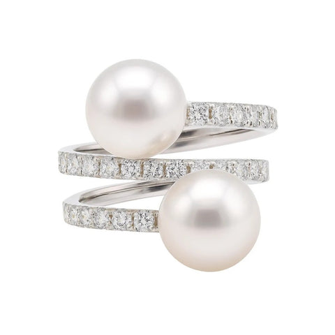 18K White Gold Akoya Pearl and Diamond Ring