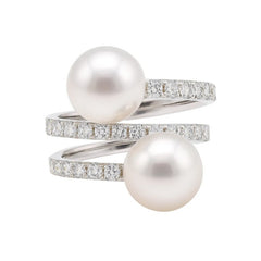 18K White Gold Akoya Pearl and Diamond Ring