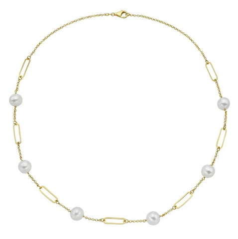 14K Yellow Gold Tin Cup Pearl Necklace