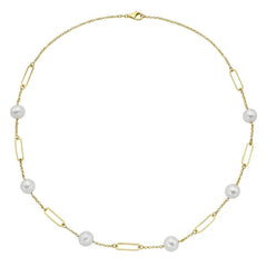 14K Yellow Gold Tin Cup Pearl Necklace