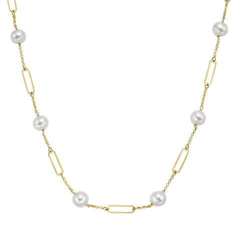 14K Yellow Gold Tin Cup Pearl Necklace