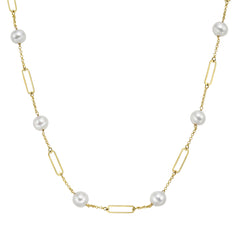 14K Yellow Gold Tin Cup Pearl Necklace