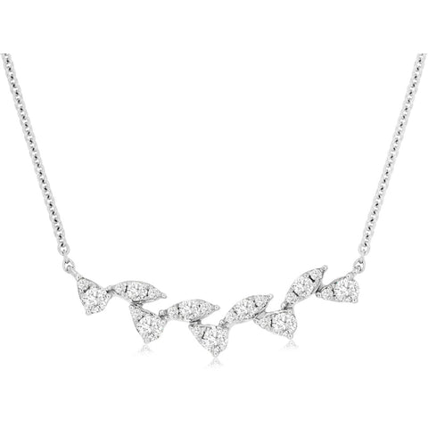 14K White Gold Curved Diamond Bar Necklace