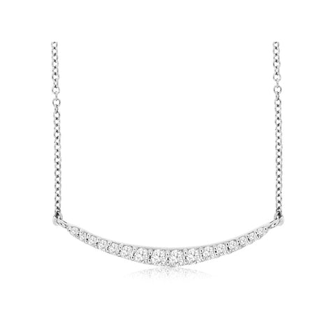 14K White Gold Diamond Curved Bar Necklace