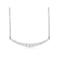 14K White Gold Diamond Curved Bar Necklace