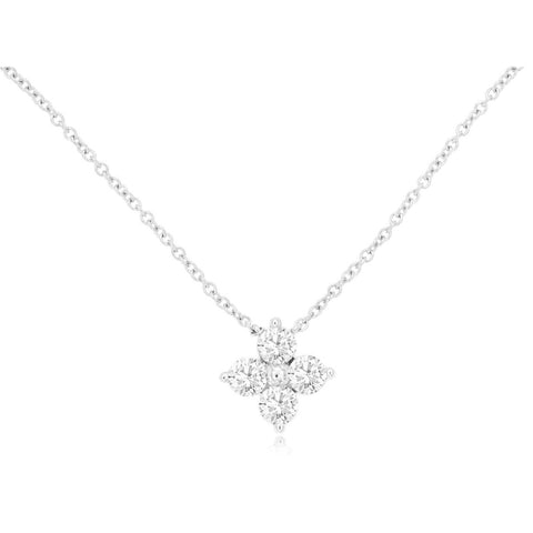 14K White Gold Diamond Clover Necklace