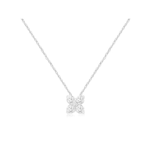 14K White Gold Diamond Clover Necklace