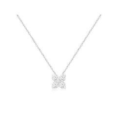 14K White Gold Diamond Clover Necklace
