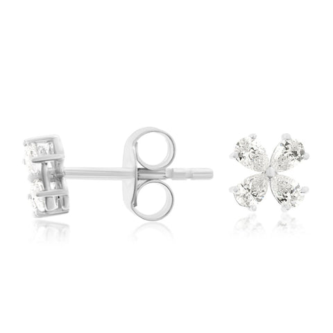 14K White Gold Diamond Floral Stud Earrings