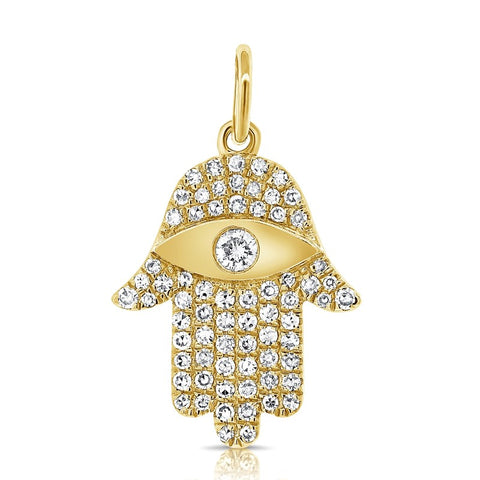 14K Yellow Gold Diamond Hand of God Pendant