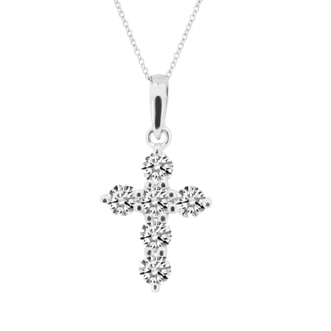 14K White Gold Mini Diamond Cross Necklace