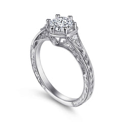 14K White Gold Vintage Style Diamond Engagement Ring