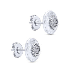 Sterling Silver and White Sapphire Button Earrings