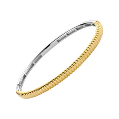 Sterling Silver and Gold Plated Ribbed Bangle Size Small