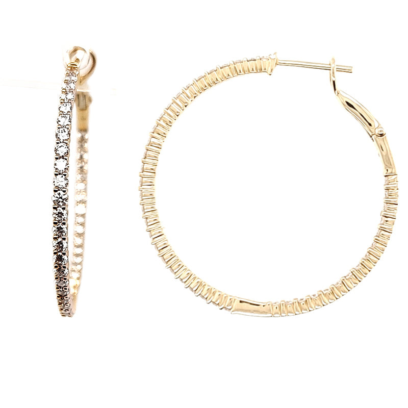 14K Yellow Gold In-Out Diamond Hoop Earrings