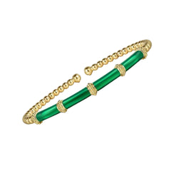 14K Yellow Gold Green Enamel Bangle Bracelet