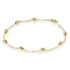 14K Yellow Gold Cable Link and Bead Bracelet