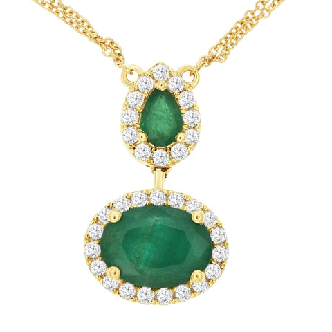 14K Yellow Gold Emerald and Diamond Necklace