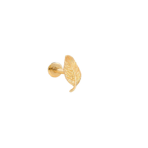 Single 14K Yellow Gold Leaf Earring