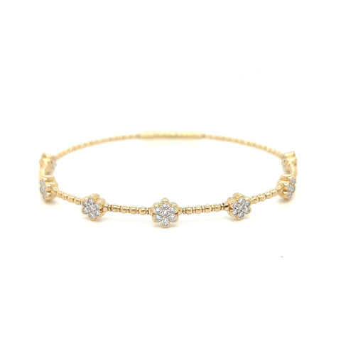 14K Yellow Gold Floral Diamond Flexible Bangle