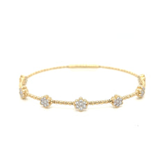14K Yellow Gold Floral Diamond Flexible Bangle