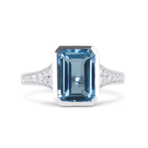 14K White Gold  Blue Topaz and Diamond Ring