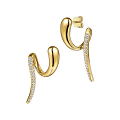 14K Yellow Gold Diamond Freeform Drop Earrings