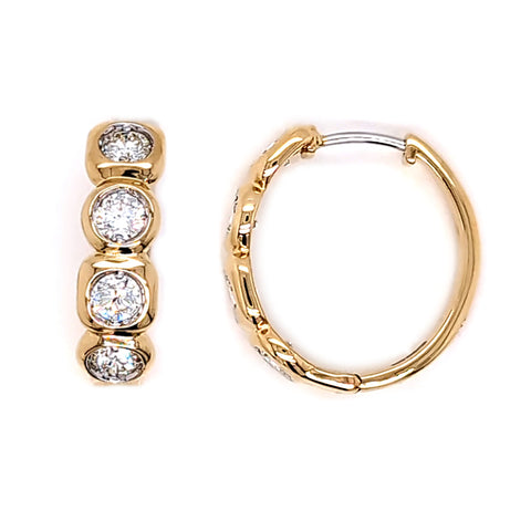 14K Yellow Gold Diamond Huggie Hoop Earrings