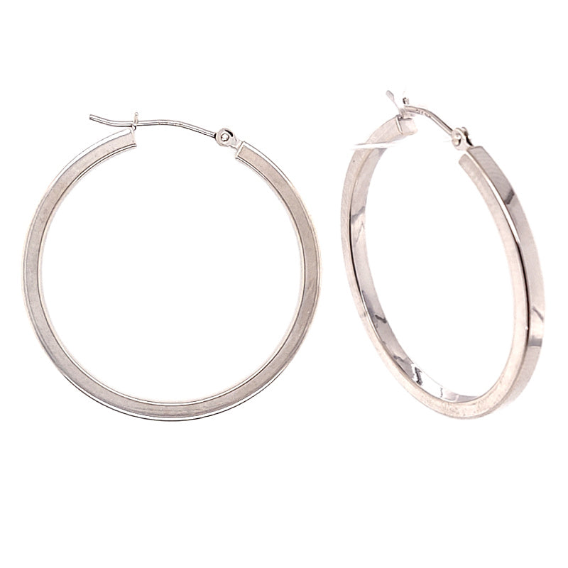 14K White Gold Tube Hoop Earrings