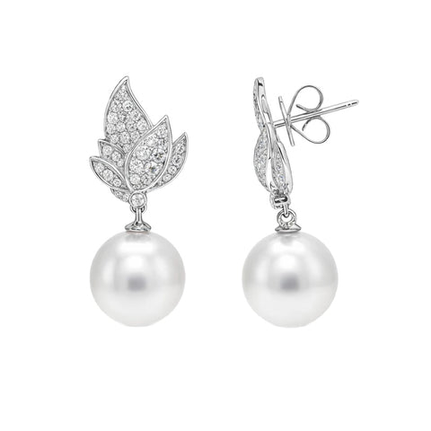 18K White Gold South Sea Pearl and Diamond Earrings