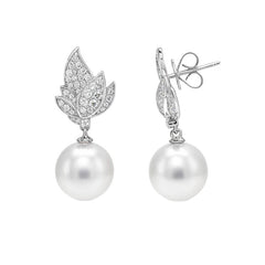 18K White Gold South Sea Pearl and Diamond Earrings