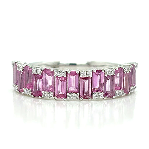 14K White Gold Pink Sapphire and Diamond Ring
