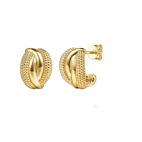 14K Yellow Gold Textured J-Hoop Earrings