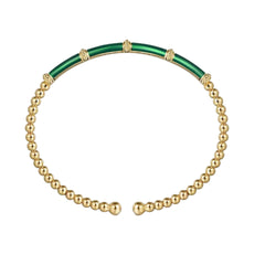 14K Yellow Gold Green Enamel Bangle Bracelet