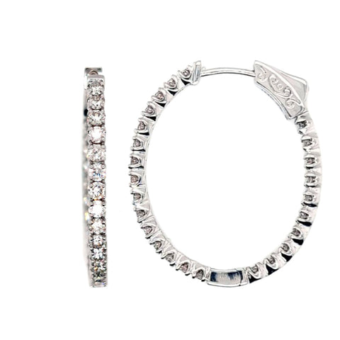 14K White Gold In-Out Diamond Hoop Earrings