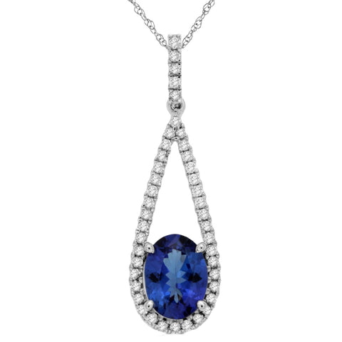 14K White Gold Tanzanite and Diamond Pendant