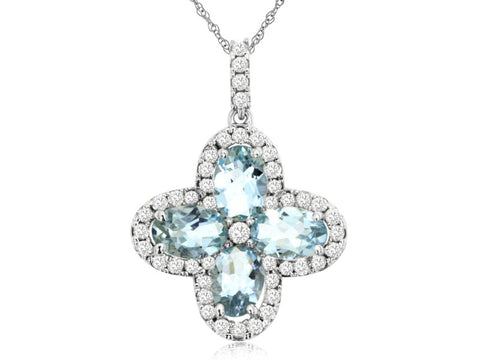 14K White Gold Aquamarine and Diamond Pendant