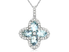 14K White Gold Aquamarine and Diamond Pendant