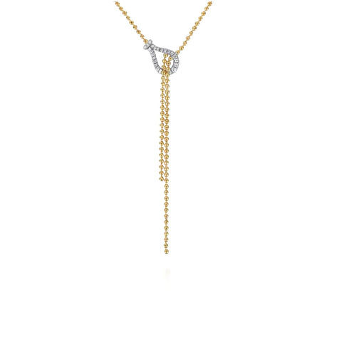 14K Yellow and White Gold Diamond Y-Shaped Necklace