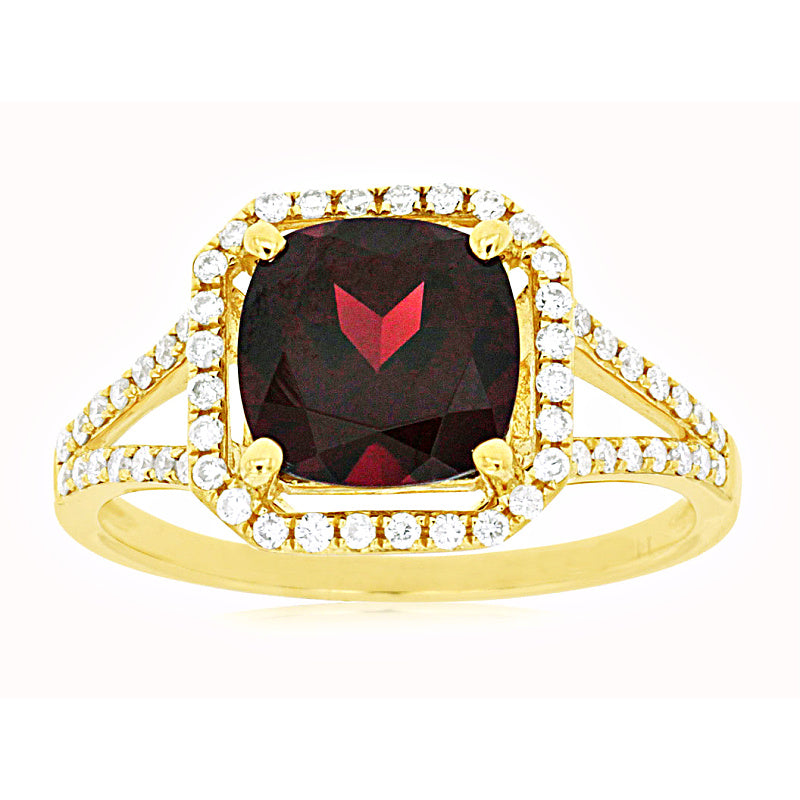 14K Yellow Gold Rhodalite Garnet and Diamond Ring