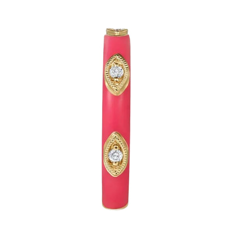 14K Yellow Gold Pink Enamel and Diamond Ring