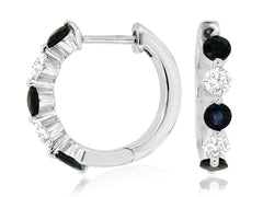 14K White Gold Sapphire and Diamond Hoop Earrings